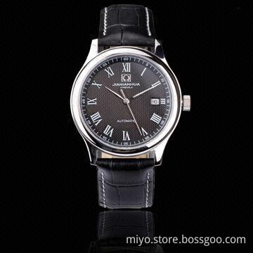 Men's Style Skeleton Automatic Watch in Stainless Steel Case and Leather Strap, 3ATM, WRC